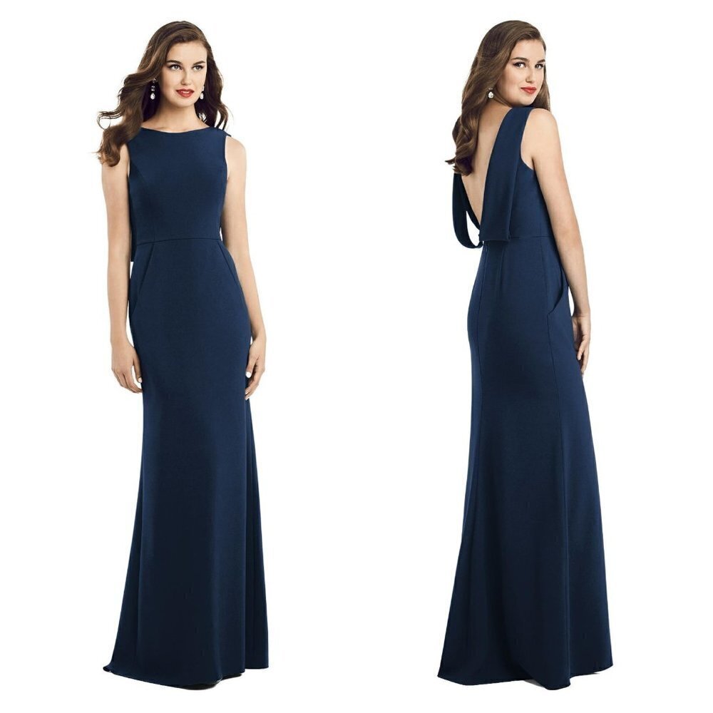 NEW Dessy Collection Size 16 Draped Backless Crepe Dress with Pockets Style 3061